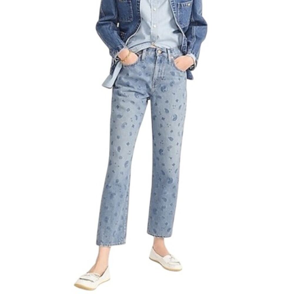 J. Crew Slouchy Straight Boyfriend Jeans Indigo Faded Denim Paisley Womens 25